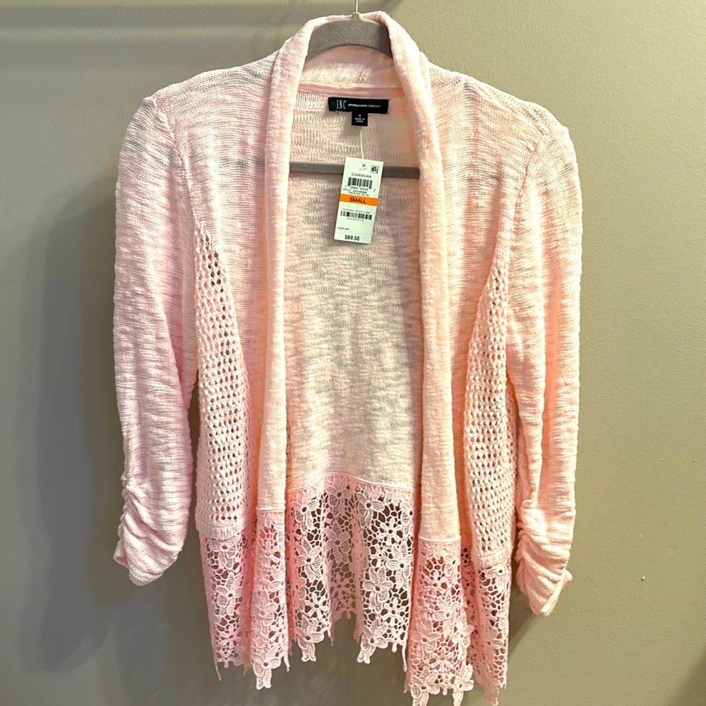 NWT INC pink knit cardigan